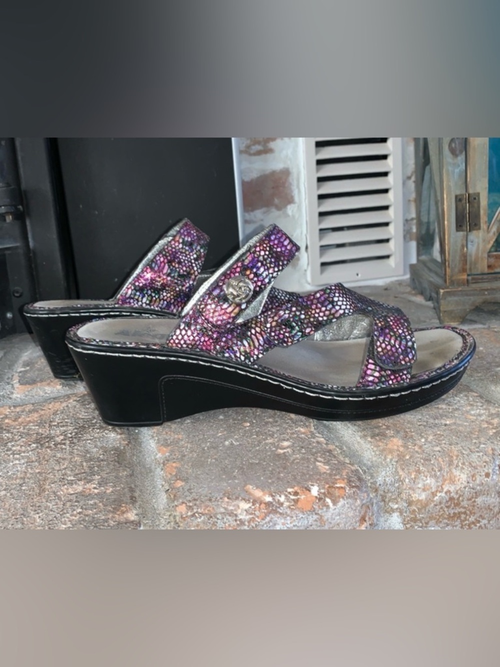 Alegria Purple Multi-Pattern Wedge Sandal